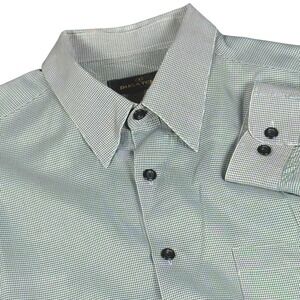 Bugatchi Uomo XL Luxury Green Gingham Button Down Shirt Men's Long Sleeve Flaws